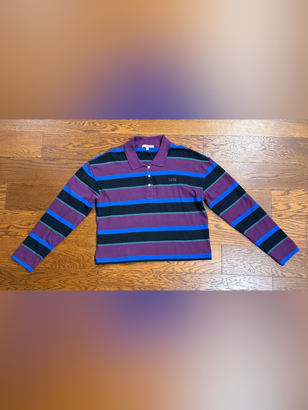 VANS Stripe It Cropped Polo Shirt Women’s Long Sleeve Size Large NWT